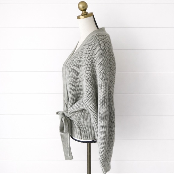 NWT Zara Pale Green Chunky Knit Wrap Sweater. Tie Belt Cozy. Women Lg. - Picture 4 of 8